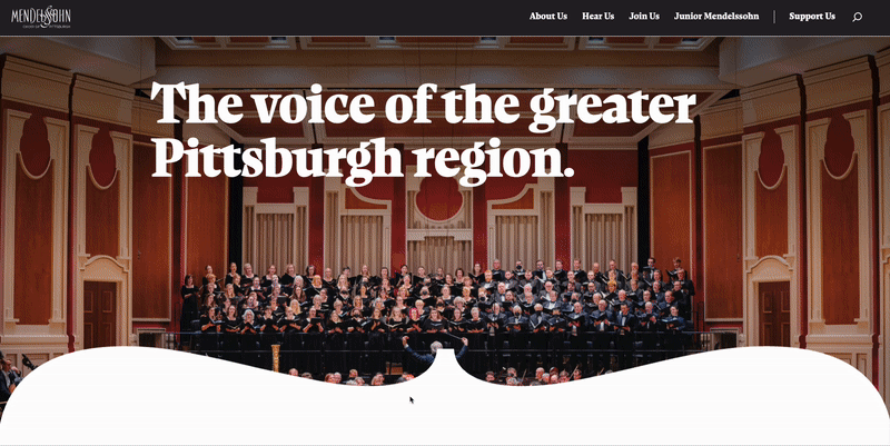 Scroll-through recording of the final Mendelssohn Choir website, showing the homepage and navigation